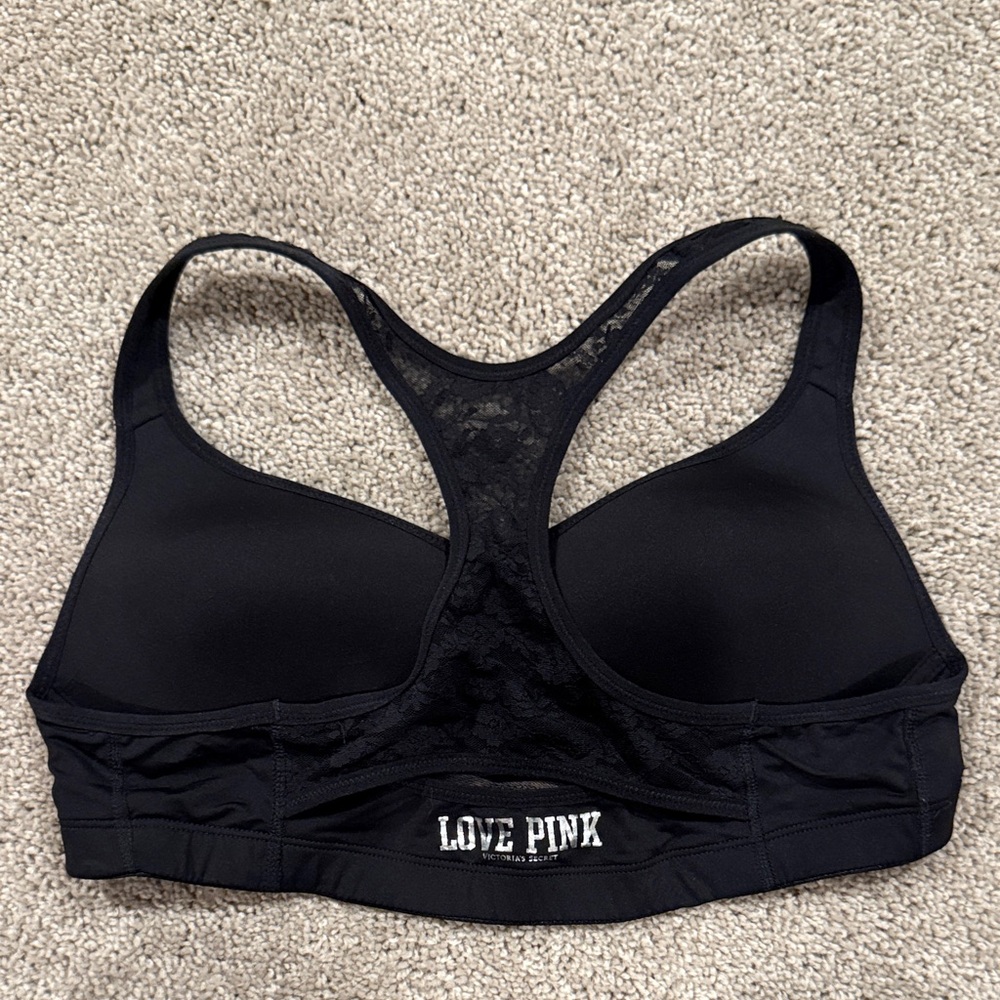PINK Victoria's Secret Black Lace Racerback Sports Bra - Picture 2 of 3